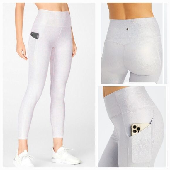 Fabletics Oasis PureLuxe High-Waisted 7/8 Legging Silver Matte Foil Yoga Workout - Picture 2 of 11
